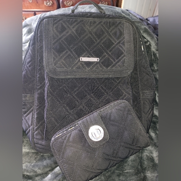 Vera Bradley Handbags - Limited Vera Bradley Black Quilted Backpack and Wallet Set
